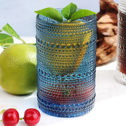 Vista 13 de Juego de 6 vasos de vidrio Lumkit acanalados para beber, juego de cristalería vintage cóctel, vasos para jugo de 13 onzas, ámbar