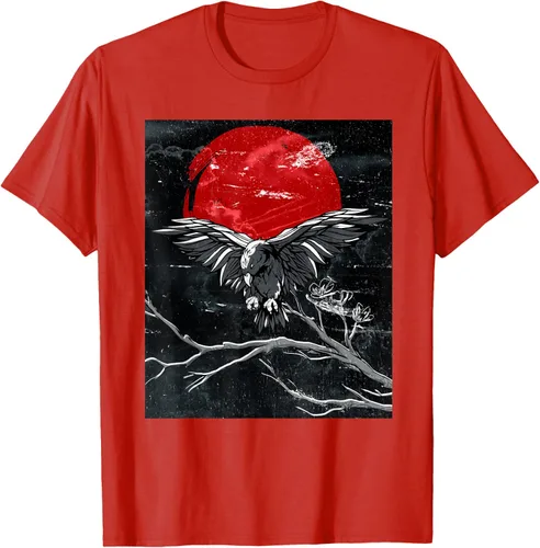Vista 97 de Red Moon Raven - Camiseta japonesa de cuervo negro, Negro, S
