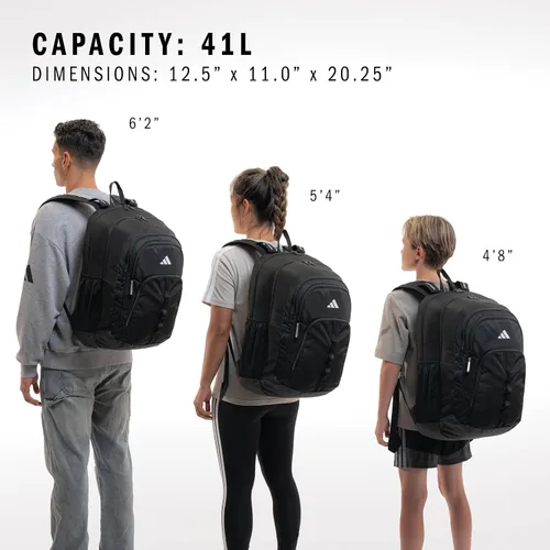 Vista 5 de adidas Mochila unisex Prime para trabajo, bolsa para laptop, mochila de viaje para mujeres y hombres con compartimento acolchado para laptop, Negro