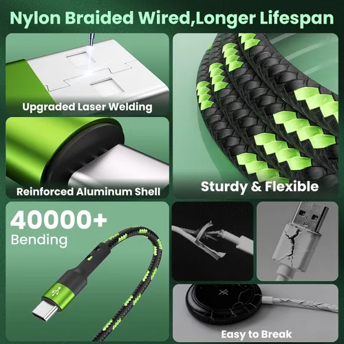 Vista 3 de Cable de carga múltiple 4 en 2 con cargador iWatch, 1 paquete de 5 Negro _ verde