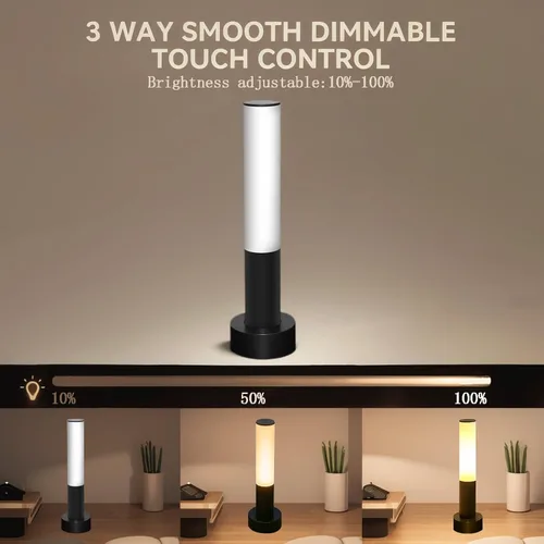 Vista 4 de Lámpara de noche LED recargable portátil con lámpara de escritorio regulable de 3 vías, control táctil, lámpara de mesa para el hogar, oficina