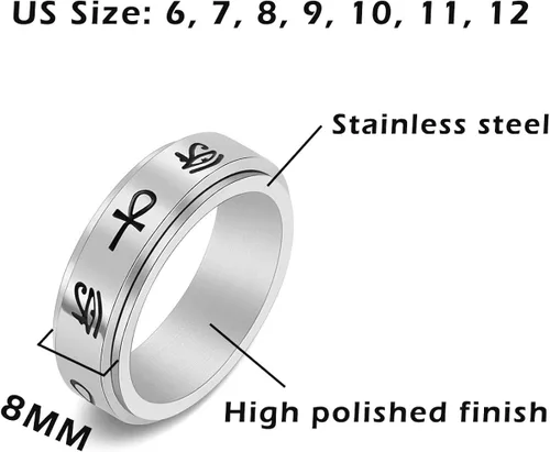 Vista 3 de CHEODIN Ojo de Horus anillo giratorio de acero inoxidable para ansiedad, Ankh, anillo de compromiso para mujeres y hombres, anillo de compromiso