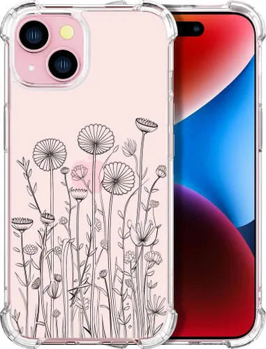 Vista 26 de Compatible con iPhone 14, funda transparente y bonita para mujeres y niñas, diseño floral, diseño floral femenino, funda para teléfono 14
