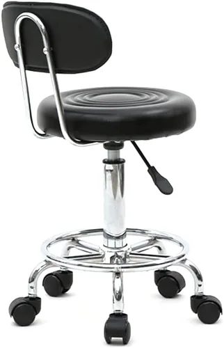 Vista 5 de Taburete multiusos para salón, taburete giratorio ajustable con cojín trasero y ruedas, perfecto para salón de belleza, spa, tatuaje, masaje