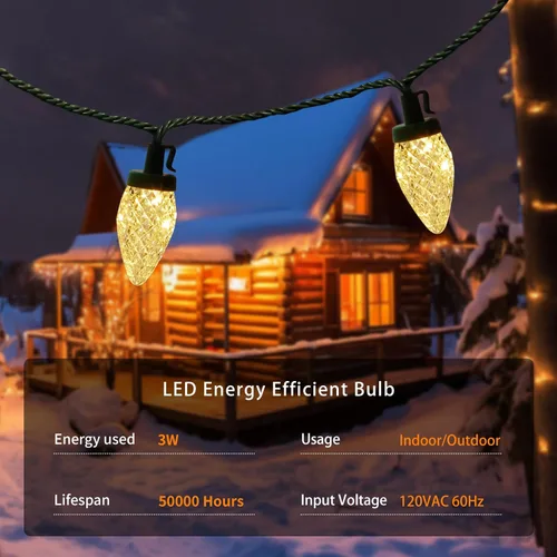 Vista 3 de SURAIELEC C9 Luces de Camino de Navidad, 25 PIES Luces de Navidad para Sendero con 25 Estacas, 25 Bombillas LED Blanco Cálido, Decoración Navideña