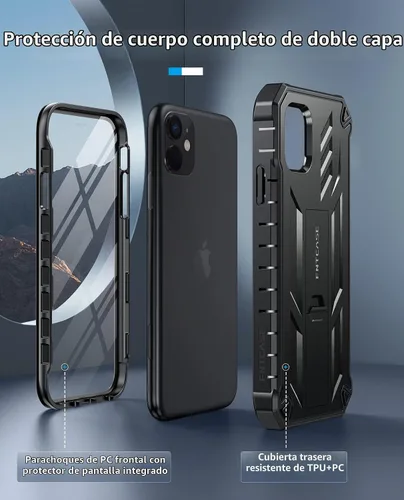 Vista 7 de FNTCASE - Funda para iPhone 11/XR, con protector de pantalla integrado, función atril 20FT Military-Grade Drop Protection, Anti-Slip Matte