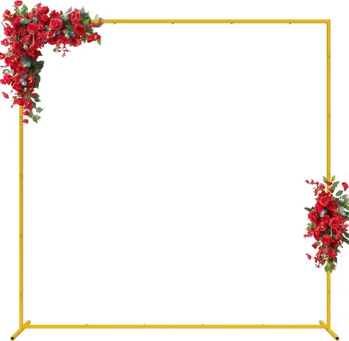 Vista 9 de Fondo de arco de boda de 6.6 x 4 pies, soporte cuadrado dorado para arco de globos de metal, marco rectangular para fiesta de cumpleaños, baby