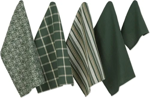 Vista 14 de DII Juego de cocina tejido surtido, toalla de cocina, 18 x 28 pulgadas, paño de cocina, 13 x 13 pulgadas, color negro, 5 piezas