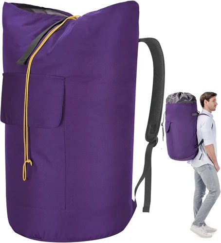 Vista 12 de Mochila para lavandería, 115L, resistente, extra grande, bolsa de ropa sucia con correas para el hombro, bolsa de ropa sucia con cierre de cordón