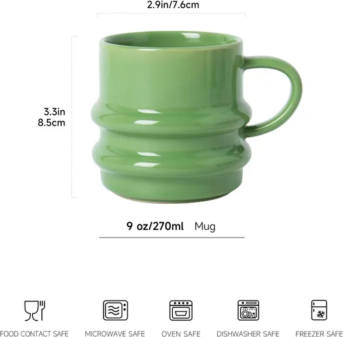 Vista 3 de Juego de 4 tazas de café de cerámica, tazas de café acanaladas onduladas 3D