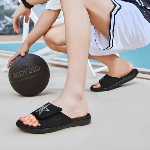 Vista 5 de KuaiLu Sandalias deportivas para hombre con cojín suave y soporte de arco para fascitis plantar, puntera abierta, ajustables, para interiores