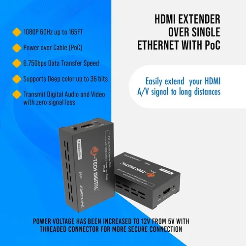 Vista 8 de J-Tech Digital Extensor HDMI 1080P 60Hz sobre CAT 5e/6/7 PoC (Alimentación por Cable) hasta 165 pies, Copia EDID de Color Profundo Sin Pérdida