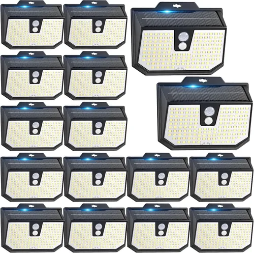 Vista 17 de Brightever Paquete de 2 luces solares con sensor de movimiento para exteriores, IP65, impermeables, con 3 modos de iluminación, luces solares