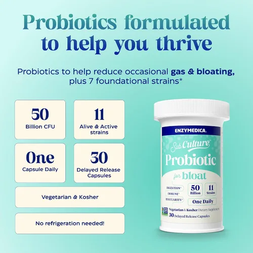 Vista 4 de Enzymedica SubCulture Probiótico para la hinchazón y la salud digestiva, cápsulas de suplemento probiótico para mujeres y hombres, 50 mil millones