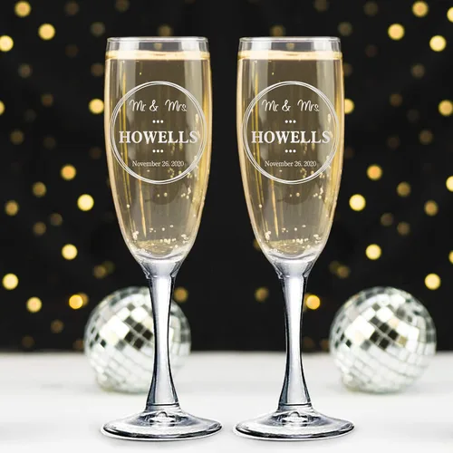 Vista 19 de Juego de 2 copas de champán personalizadas para boda grabadas con caja - Bride & Groom's Wedding Toast