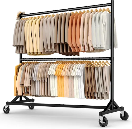 Vista 18 de HOKEEPER Perchero Z con capacidad para 500 libras, resistente perchero de ropa comercial para colgar ropa con ruedas, estante Z portátil