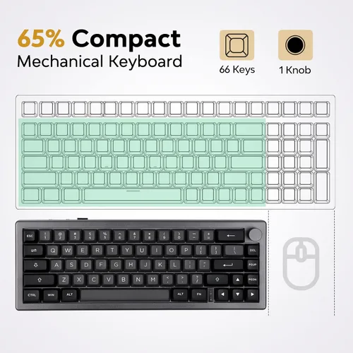 Vista 6 de EPOMAKER EK68 Teclado inalámbrico 65% para juegos con perilla de metal, teclado mecánico con junta intercambiable en caliente, Bluetooth