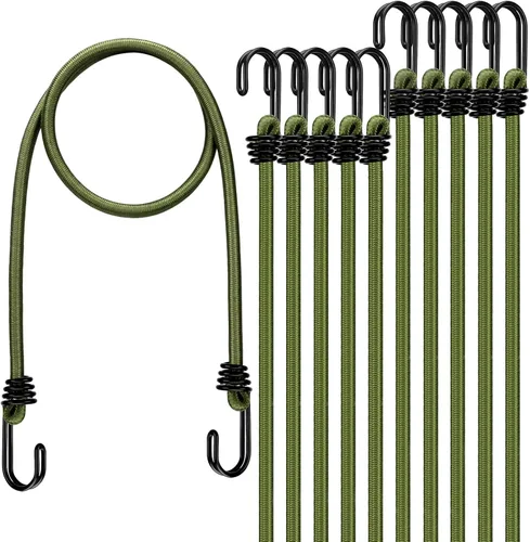 Vista 11 de Rollo de cuerda elástica con 40 ganchos ajustables, cuerdas elásticas resistentes de 1/3 pulgadas x 65 pies, cuerda elástica negra de grado marino