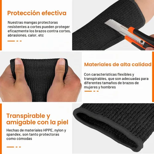 Vista 4 de Neer 4 pares de mangas protectoras para brazos para piel delgada, anticortes, resistentes a quemaduras, funda para antebrazo para cocina y Negro