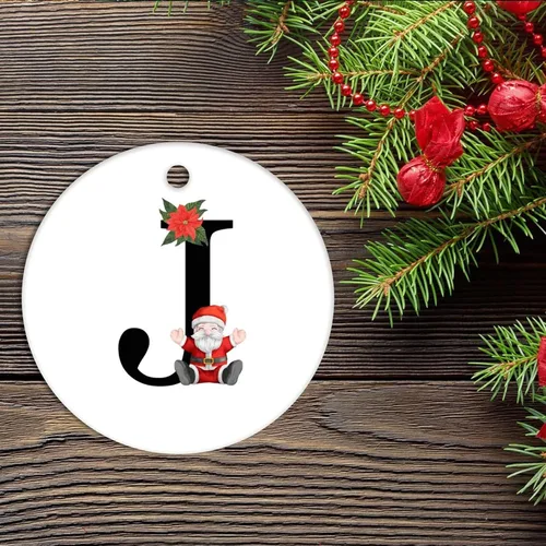 Vista 2 de Adorno de cerámica de Navidad, letras inglesas, adorno inicial de Papá Noel, regalo de vacaciones, decoración navideña para niños y niñas