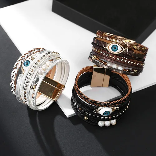 Vista 7 de Leather Wrap Bracelet Boho Cuff Bracelets for Women Teen Girls Cross Bracelet Fashion Jewelry Gifts for Her