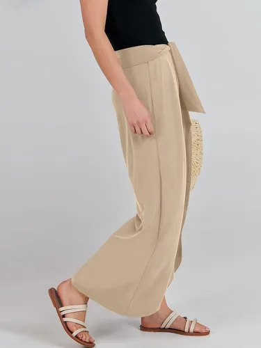 Vista 3 de ANRABESS Pantalones de verano de pierna ancha para mujer, con lazo frontal, holgados, de cintura alta, casual, con abertura, estilo bohemio, palazzo