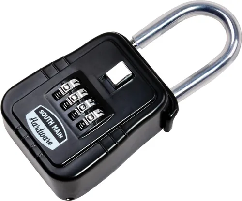 Vista 2 de South Main Hardware 810142 Caja de almacenamiento con llave montada en argolla con combinación de cerradura reprogramable (1 paquete), negra