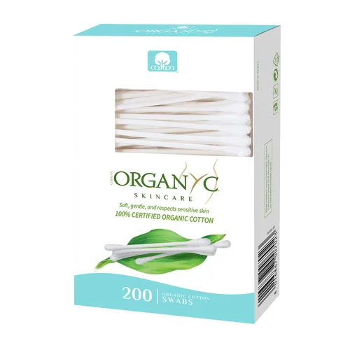 Vista 2 de Organyc - Hisopos de algodón orgánico 100% certificado - Sin materiales hechos a mano, 200 unidades (paquete de 6)