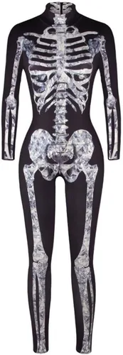 Vista 4 de Sister Amy Disfraz de esqueleto de Halloween para mujer, overol de cosplay S-colorido calavera