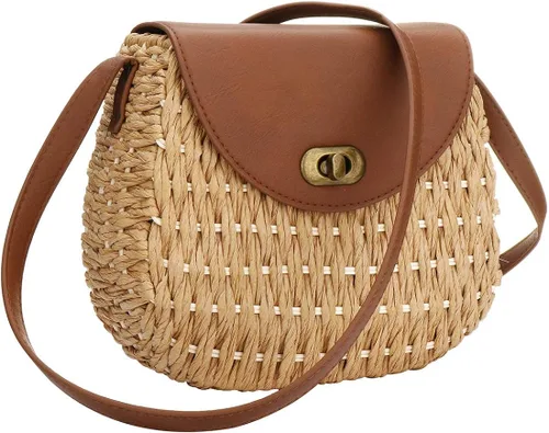 Vista 7 de Bolsos de paja para mujer, tejido a mano, gran bolsa de playa de verano, con asa redonda, anillo Toto Retro Rattan, Bolsa de paja, talla única