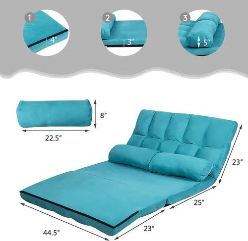 Vista 3 de DORTALA Sofá de suelo plegable, sofá de descanso ajustable de 6 posiciones con 2 almohadas y funda de tela de gamuza, moderno colchón de sala