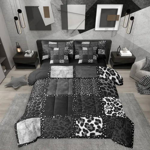 Vista 19 de Erosebridal Juego de edredón de 7 piezas con estampado de leopardo, tamaño Queen, juego de ropa de cama súper suave con estampado de guepardo, juego
