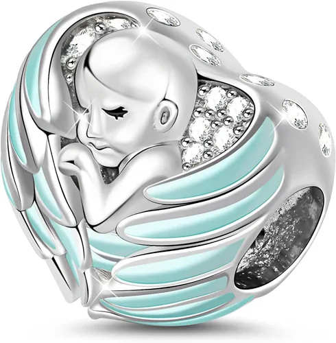 Vista 8 de GNOCE - Abalorio para bebé, plata de ley 925, con alas de ángel, con forma de czs, apto para pulseras, collares, regalos para madres y amigos