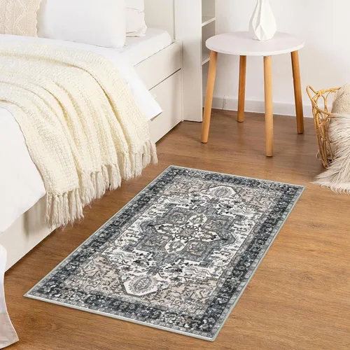 Vista 7 de KOZYFLY - Tapete pequeño para entrada, lavable, bohemio, antideslizante, lana sintética, estilo vintage con estampado, tapete para cocina o entrada