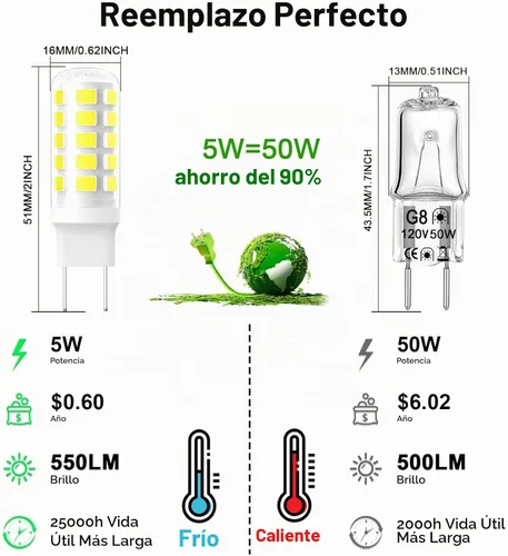 Vista 2 de Bombilla LED G8 regulable, bombilla de microondas de 120V 50W de repuesto para campana extractora de microondas GE, bombilla de luz para cocina Luz