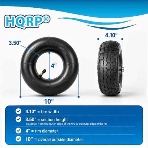 Vista 6 de HQRP Tubo interior 4.10/3.50-4 para carretilla, camión de mano, carretilla, cortacésped, remolque, tubo de neumático de 10 pulgadas, válvula