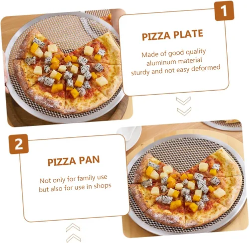 Vista 3 de Bandeja de pizza de aluminio para hornear Bandeja de pizza para uso en horno, bandeja sin costuras para pizza casera y hornear