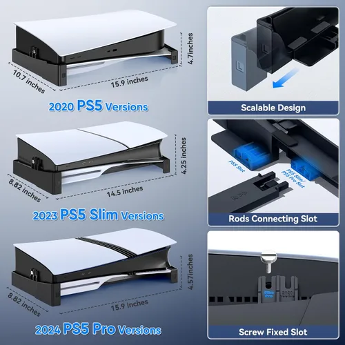 Vista 4 de OIVO Soporte horizontal PS5/Slim/Pro para disco y consola digital, soporte base estable para accesorios PS5 con varillas de soporte mejoradas