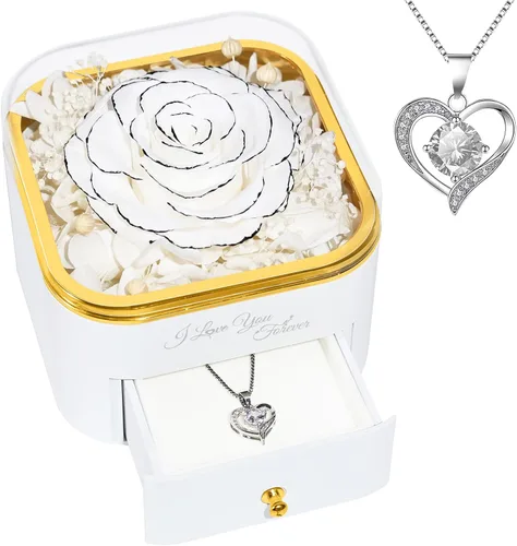 Vista 21 de Beferr Regalos de cumpleaños para mujeres, rosa real preservada con collar, rosas moradas eternas, flores para la entrega, aniversario, día de la A
