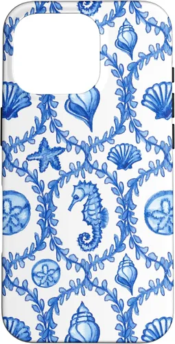 Vista 20 de iPhone 16 Coastal Granddaughter Blue Shells Starfish Seahorse Preppy Case
