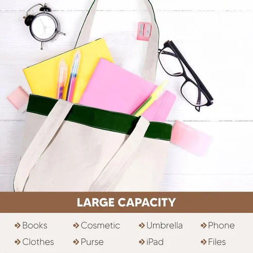 Vista 4 de Bolsa de lona con asas para mujer, bolsa de tela reutilizable para comestibles y compras a granel, bolsa de algodón en blanco, adecuada