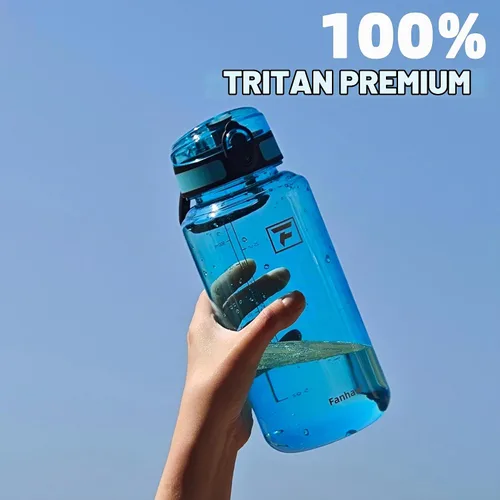 Vista 3 de Fanhaw Botella de agua Tritan transparente de 32 onzas, sin BPA y a prueba de fugas, boca ancha con tapa antipolvo, botella de plástico reutilizable