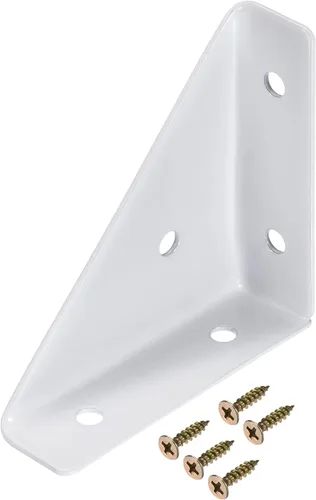 Vista 10 de uxcell 4 soportes de esquina angulares de 2.598 in x 2.598 in, soportes de acero laminado en frío con tornillos para borde de escritorio y cama Beige