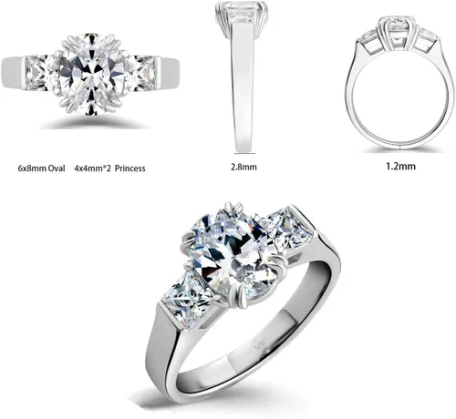 Vista 3 de Mwring PVD - Anillo de compromiso de moissanita para mujer, anillo de boda de plata de ley 925 con chapado en oro de 18 quilates, anillo