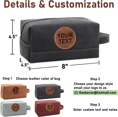 Vista 5 de Paquete de 2 bolsas de aseo personalizadas para hombres hechas a mano, kit de cuero personalizado para hombres, regalos personalizados para hombres