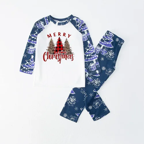 Vista 4 de Conjunto de pijamas familiares de Navidad a juego, con estampado de leopardo, a cuadros, para árbol de Navidad, pijamas de Navidad para la familia