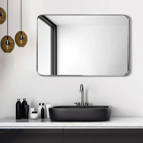 Vista 24 de Empire Art Direct Espejo de pared rectangular de acero inoxidable dorado ultra cepillado, espejo para baño, dormitorio, sala de estar, listo