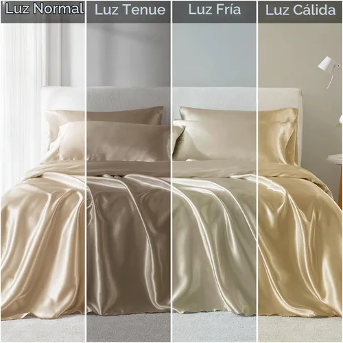Vista 9 de Madison Park Essentials - Juego de sábanas de satén tamaño matrimonial, 6 Champán