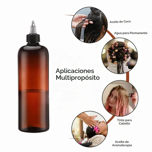 Vista 2 de Segbeauty Botellas para apretar ámbar de 16.9 onzas, 2 botellas aplicadoras de color de tinte para el cabello recargables de 16.9 fl oz con punta