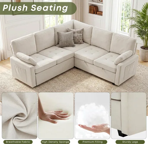 Vista 4 de Huatean Home Sofá extraíble de 105 pulgadas con almacenamiento, sofá cama, sofá modular en forma de U de 7 asientos para sala de estar, sofá modular